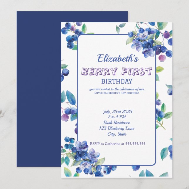 Berry First Birthday-inbjudan Inbjudningar (Fram/baksida)