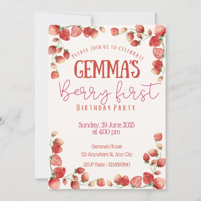 Berry First Birthday-inbjudan Inbjudningar (Framsida)