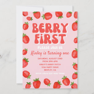 Berry First Birthday-inbjudan   Jordgubbar Inbjudningar