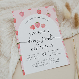 Berry First Birthday-inbjudan   Jordgubbar Inbjudningar
