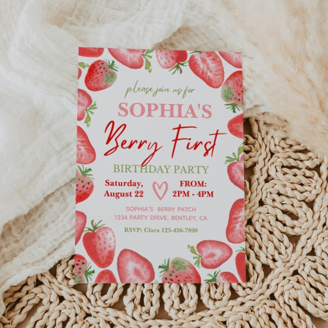 Berry First Birthday-inbjudan | Jordgubbar Inbjudningar (Skapare uppladdad)