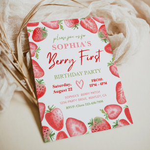 Berry First Birthday-inbjudan Jordgubbar Inbjudningar