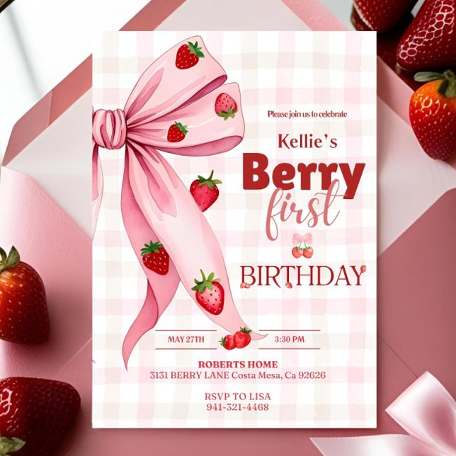 Berry First Birthday Inbjudan Strawberry Birthday  (Skapare uppladdad)