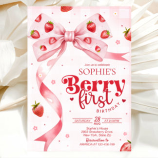 Berry first birthday invitation, 1st birthday inbjudningar