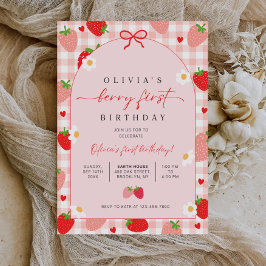 Berry First Birthday Invitation, Editable 1st Birt Inbjudningar