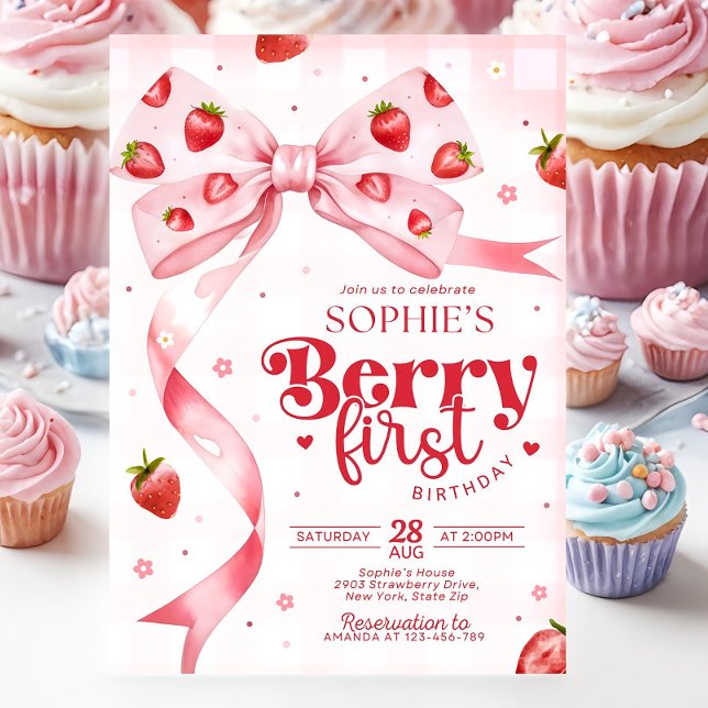 Berry First Birthday Invitation, Strawberry Birthd Inbjudningar (Skapare uppladdad)