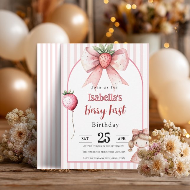 Berry First Birthday Invitation • Strawberry Girl  (Skapare uppladdad)