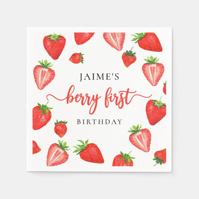 Berry First Birthday | Jordgubbar 1:a födelsedag Pappersservett (Framsidan)