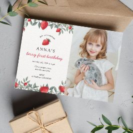 Berry First Birthday | Jordgubbsfoto Inbjudningar