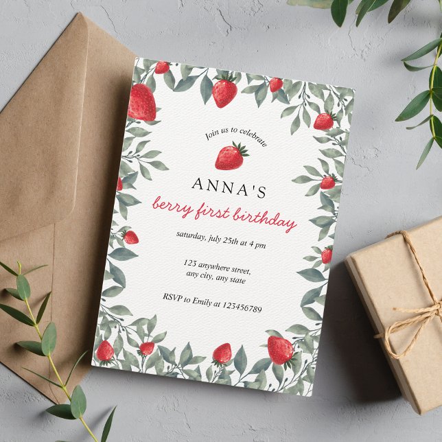 Berry First Birthday | Jordgubbsröntgen Inbjudningar (Skapare uppladdad)