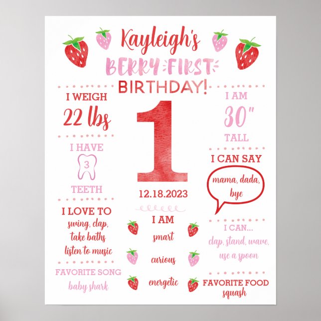Berry First Birthday Milestone Poster (Framsidan)