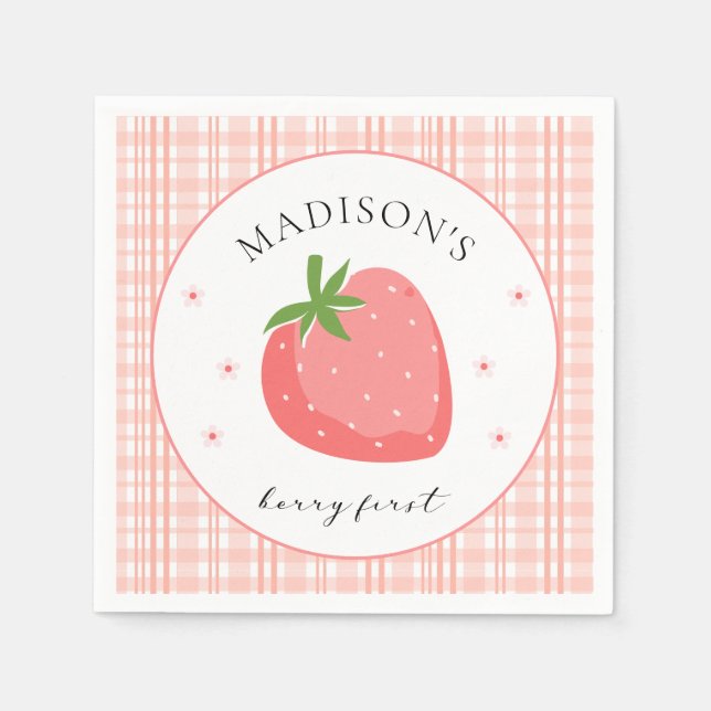Berry First Birthday Pappersservett Strawberry Par (Framsidan)