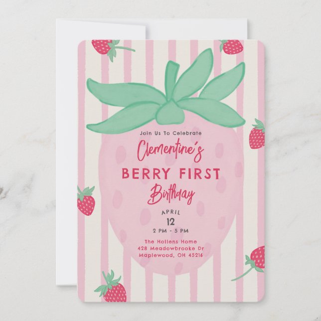 Berry First Birthday Party Invitation Inbjudningar (Framsida)