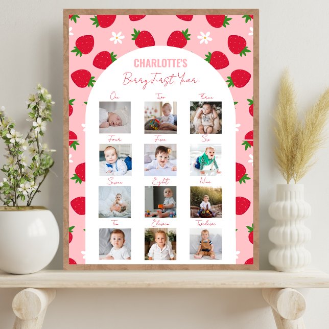 Berry First Birthday Photo Milestone Sweet One Poster (Skapare uppladdad)