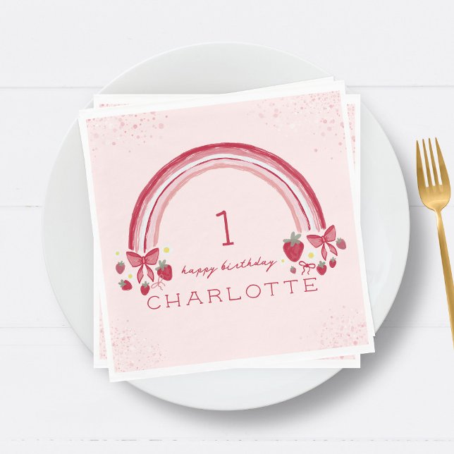 Berry First Birthday Rainbow Strawberry Bows Pappersservett (Skapare uppladdad)