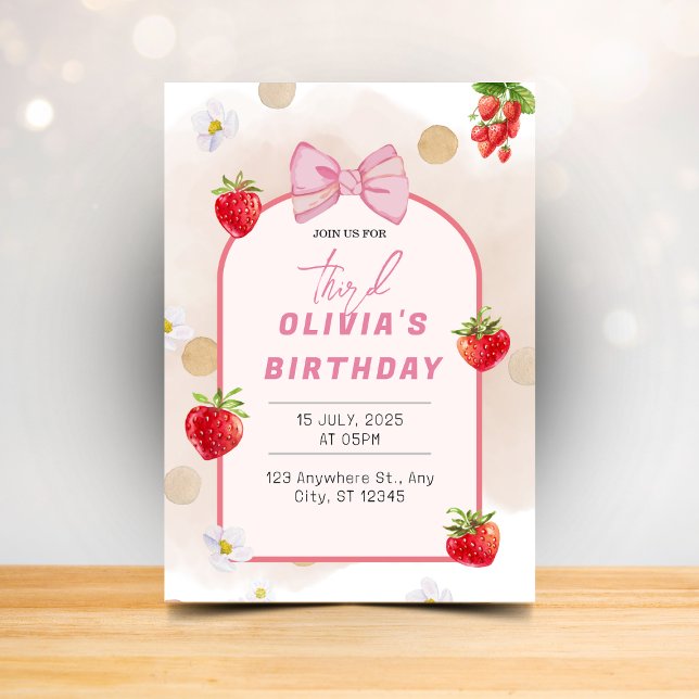 Berry First Birthday Red Strawberry Daisy Party Inbjudningar (Skapare uppladdad)