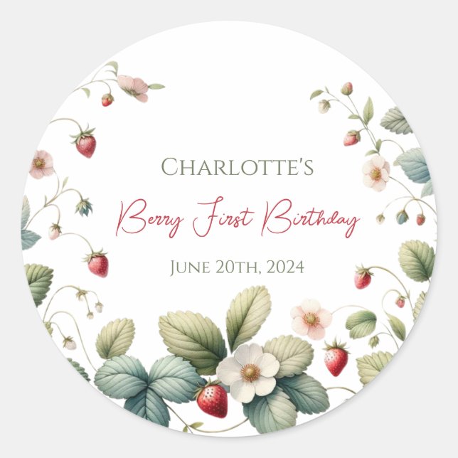 Berry First Birthday Runt Klistermärke (Framsida)