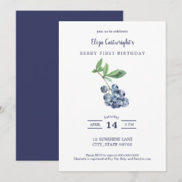 Berry First Birthday Simple Blueberry-inbjudan Inbjudningar