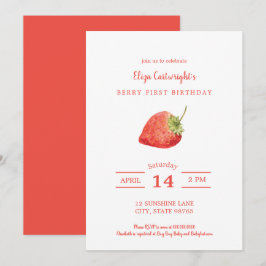 Berry First Birthday Simple Strawberry-inbjudan Inbjudningar