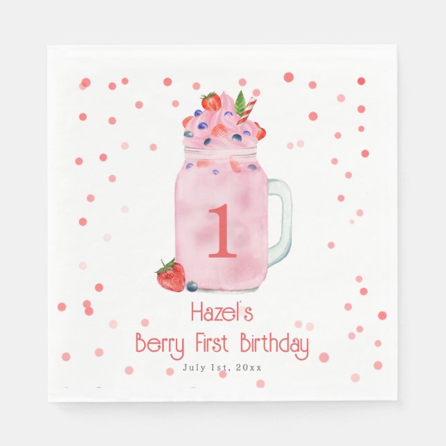 Berry First Birthday Smoothie Pappersservett (Framsidan)