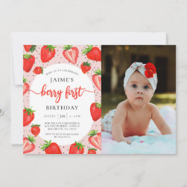 Berry First Birthday Strawberry 1:a födelsedag Fot Inbjudningar