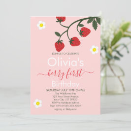 Berry First Birthday Strawberry 1:a födelsedag Inbjudningar