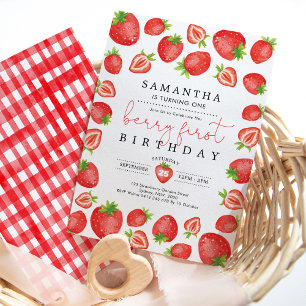 Berry First Birthday Strawberry 1:a födelsedag Par Inbjudningar