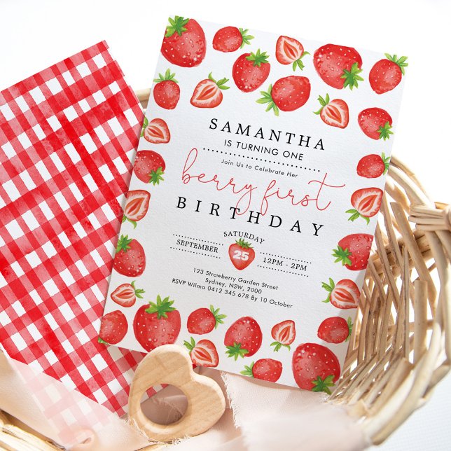 Berry First Birthday Strawberry 1:a födelsedag Par Inbjudningar (Skapare uppladdad)
