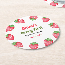 Berry First Birthday Strawberry 1:a födelsedag Underlägg Papper Rund