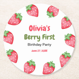 Berry First Birthday Strawberry 1:a födelsedag Underlägg Papper Rund