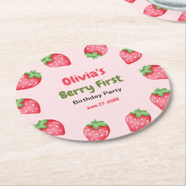 Berry First Birthday Strawberry 1:a födelsedag Underlägg Papper Rund