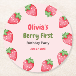 Berry First Birthday Strawberry 1:a födelsedag Underlägg Papper Rund