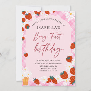 Berry First Birthday Strawberry 1st Birthday Girl Inbjudningar