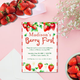 Berry First Birthday - Strawberry 1st Girl Party Inbjudningar