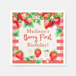 Berry First Birthday - Strawberry 1st Girl Party Pappersservett