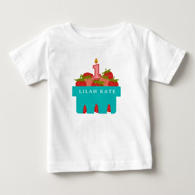 Berry First Birthday Strawberry Basket T Shirt (Framsida)