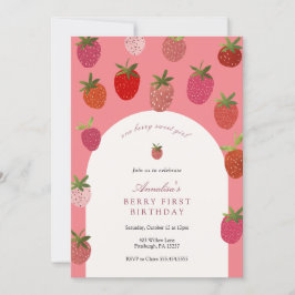 Berry First Birthday Strawberry Birthday Inbjudningar