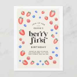 Berry First Birthday Strawberry Birthday Vykort