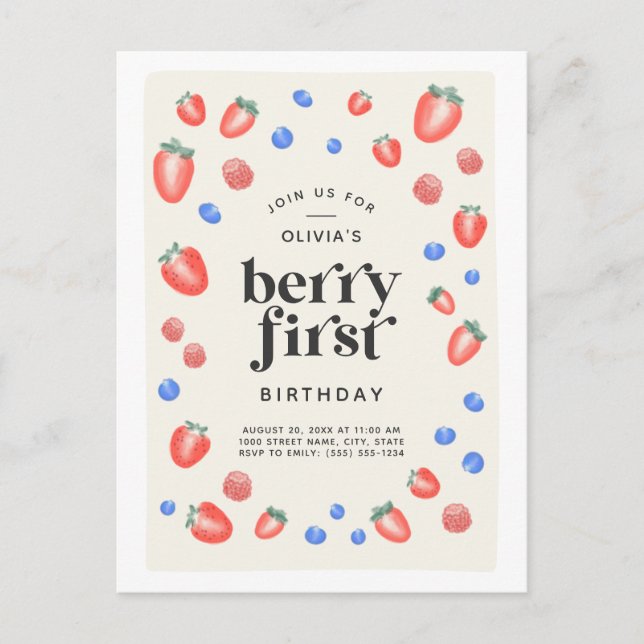 Berry First Birthday Strawberry Birthday Vykort (Framsida)