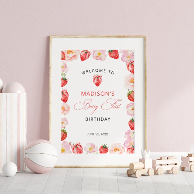 Berry First Birthday Strawberry Bow Welcome Poster (Skapare uppladdad)