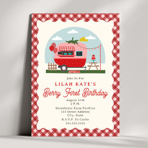 Berry First Birthday Strawberry Camper Inbjudningar