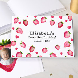 Berry First Birthday Strawberry Custom Photo Gästböcker
