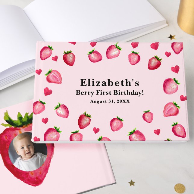 Berry First Birthday Strawberry Custom Photo Gästböcker (Skapare uppladdad)