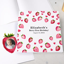 Berry First Birthday Strawberry Custom Photo Gästböcker