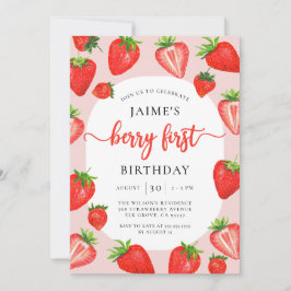 Berry First Birthday Strawberry Girl 1 födelsedag Inbjudningar