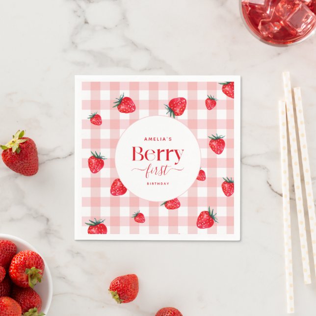 Berry First Birthday Strawberry Girl Pappersservett (Insitu)