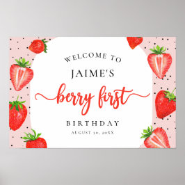 Berry First Birthday Strawberry Girl Poster