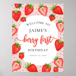 Berry First Birthday Strawberry Girl Poster