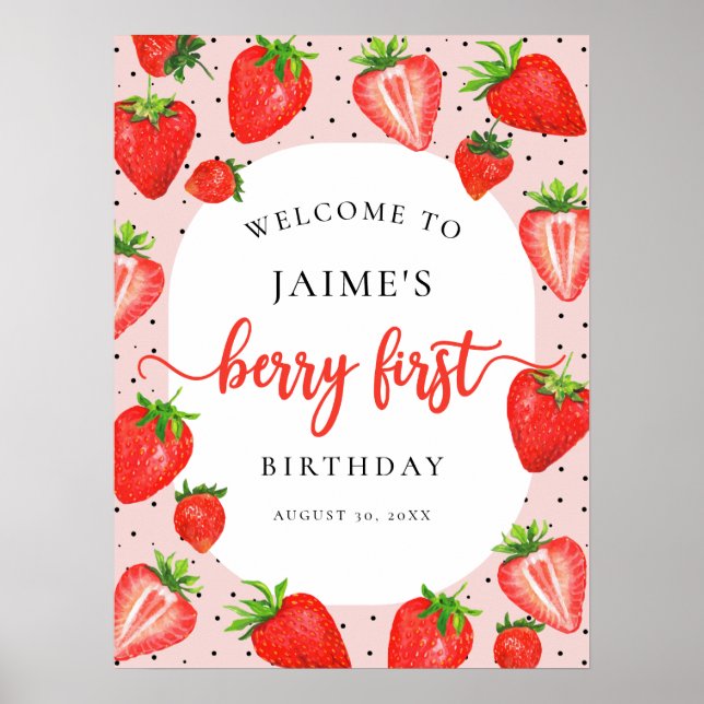 Berry First Birthday Strawberry Girl Poster (Framsidan)