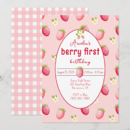 Berry First Birthday Strawberry-inbjudan Inbjudningar